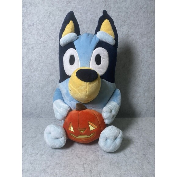 Bluey Jumbo Halloween Fall Pumpkin Jack O Lantern Plush 18" Tall Blue Orange - Picture 1 of 11
